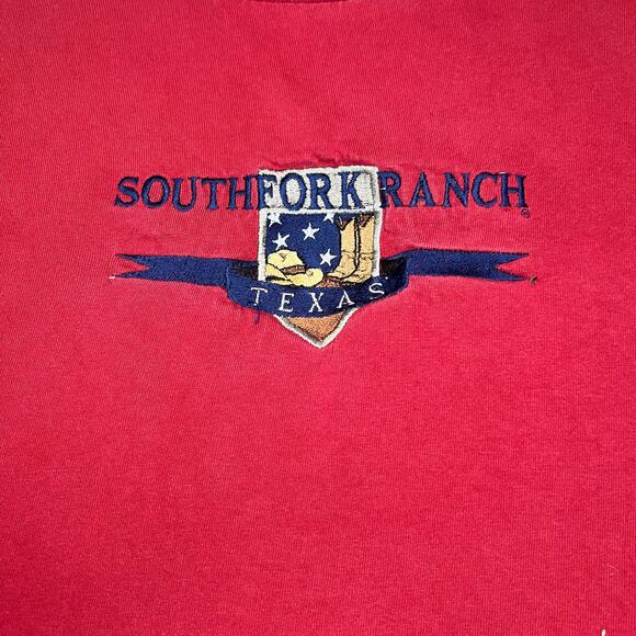 VINTAGE Ranch Shirt Size XL Mens Red Southfork Texas Retro 90s - Picture 3 of 10